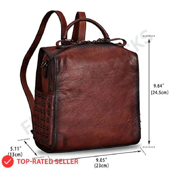 Genuine Leather Convertible Backpack Satchel Daypack Shoulder Bag Purse Chic - Picture 3 of 8